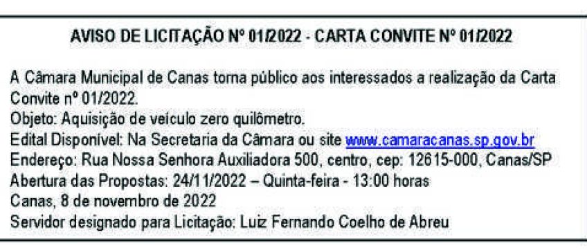 Edital Licitação nº 01/2022