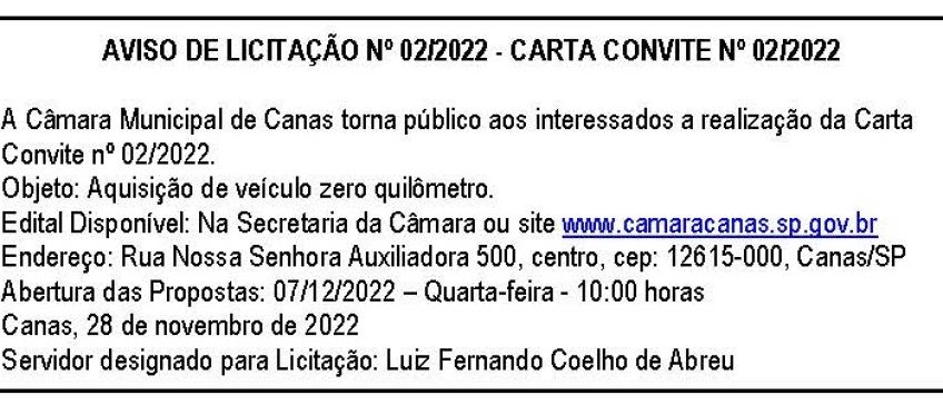 Edital Licitação nº 02/2022