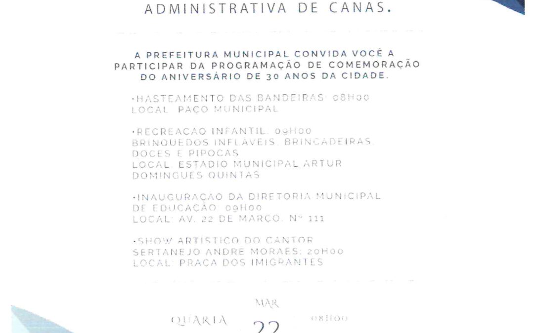 Programação Aniversário de Canas