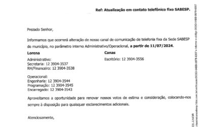 Aviso SABESP – telefones de atendimento Canas