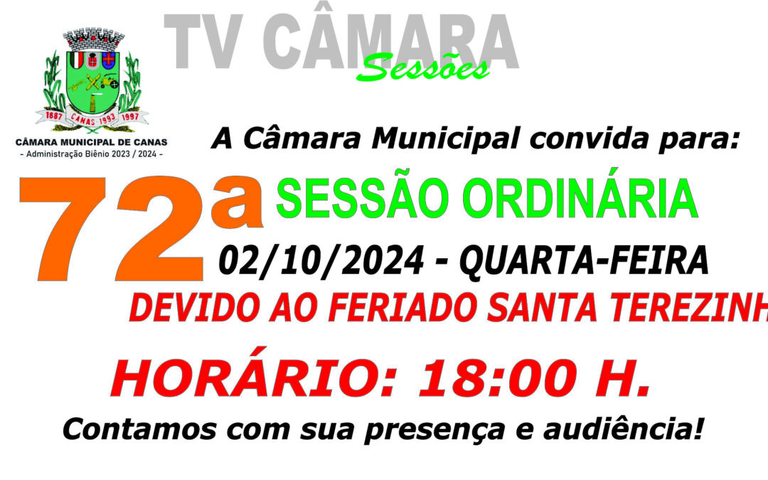 Convite para 72ª Sessão Ordinária