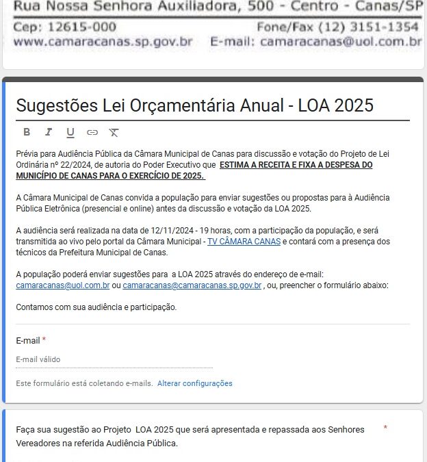 Formulário propostas LOA 2025